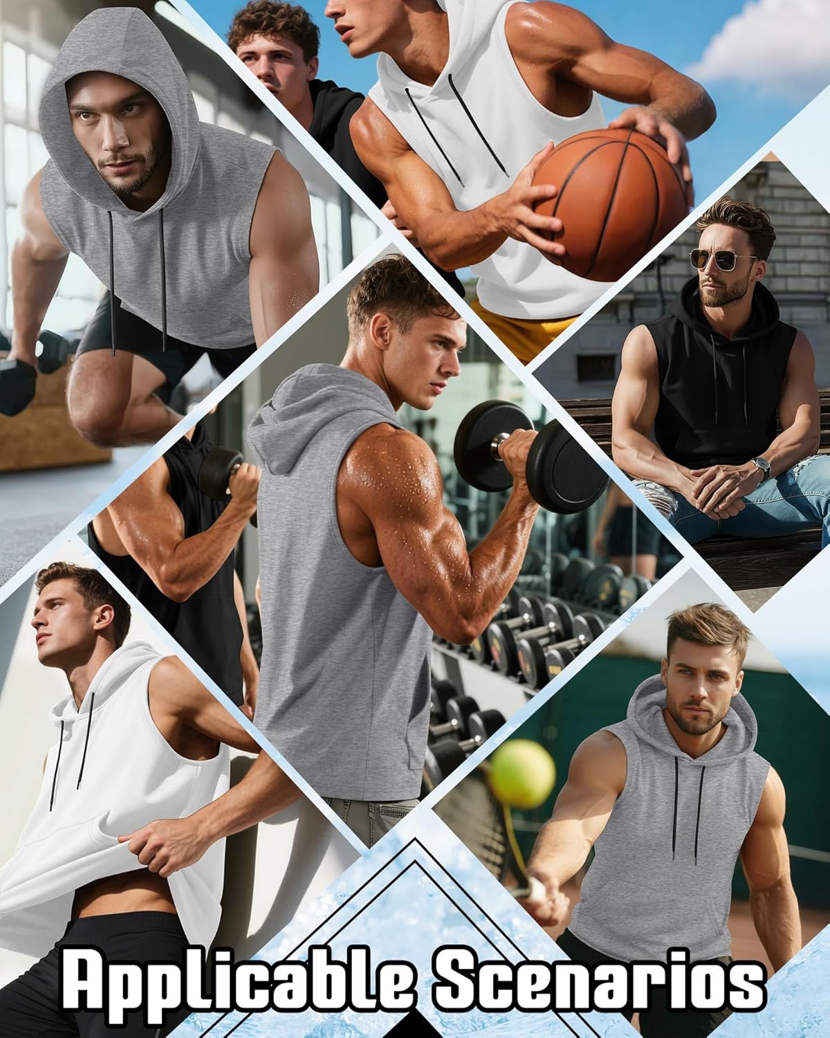 3 Pack Men's Hooded Tank Tops, Workout Sleeveless Gym Hoodie Muscle Bodybuilding Running Cut Off Shirts - Image 6