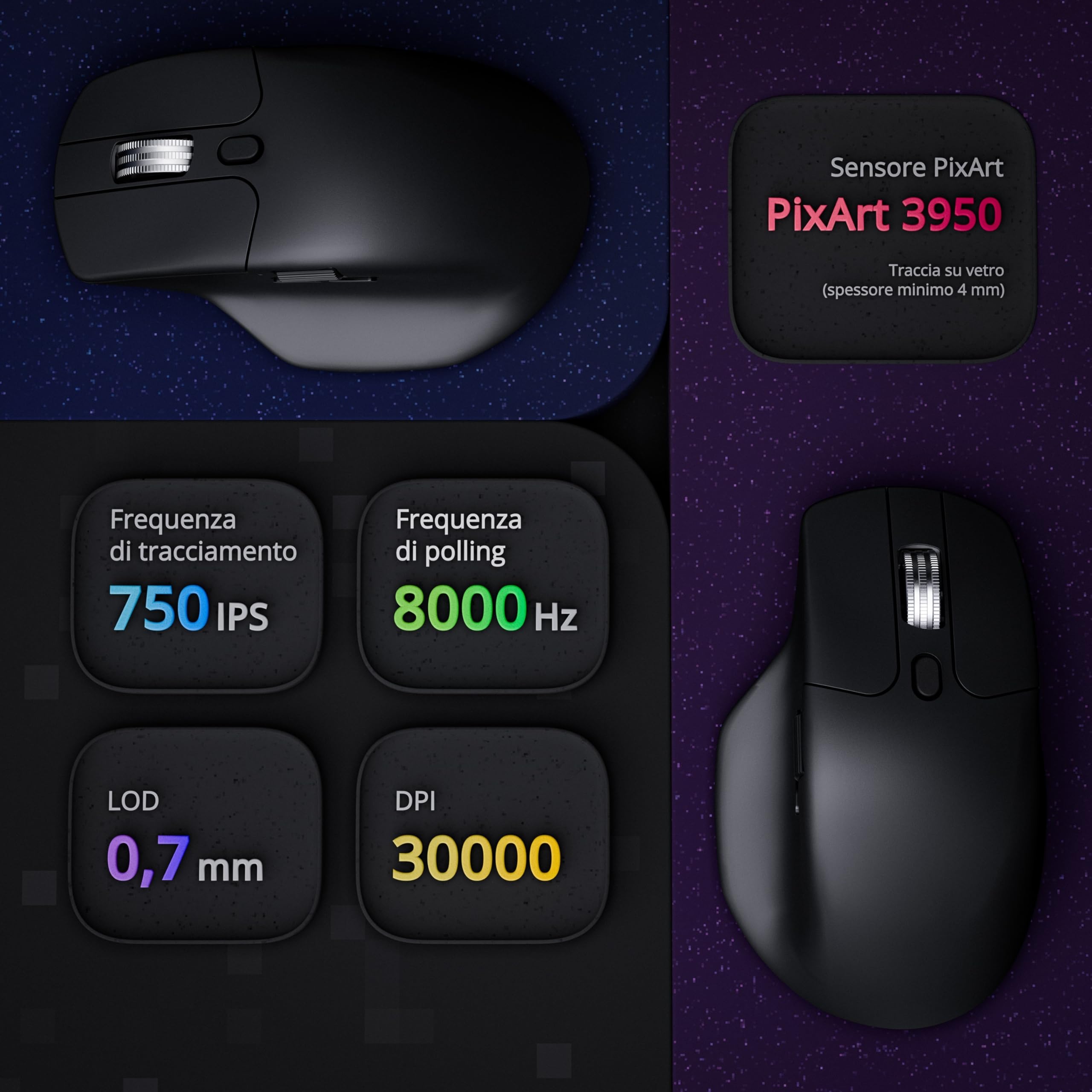 Keychron Mouse da gioco senza fili M6 8000 Hz 2,4 GHz e Bluetooth 5.3, sensore PixArt 3950, 30000 DPI, ruota in metallo, Huano Silent Micro Switch, programmabile con Launcher, per Windows, Mac e Linux