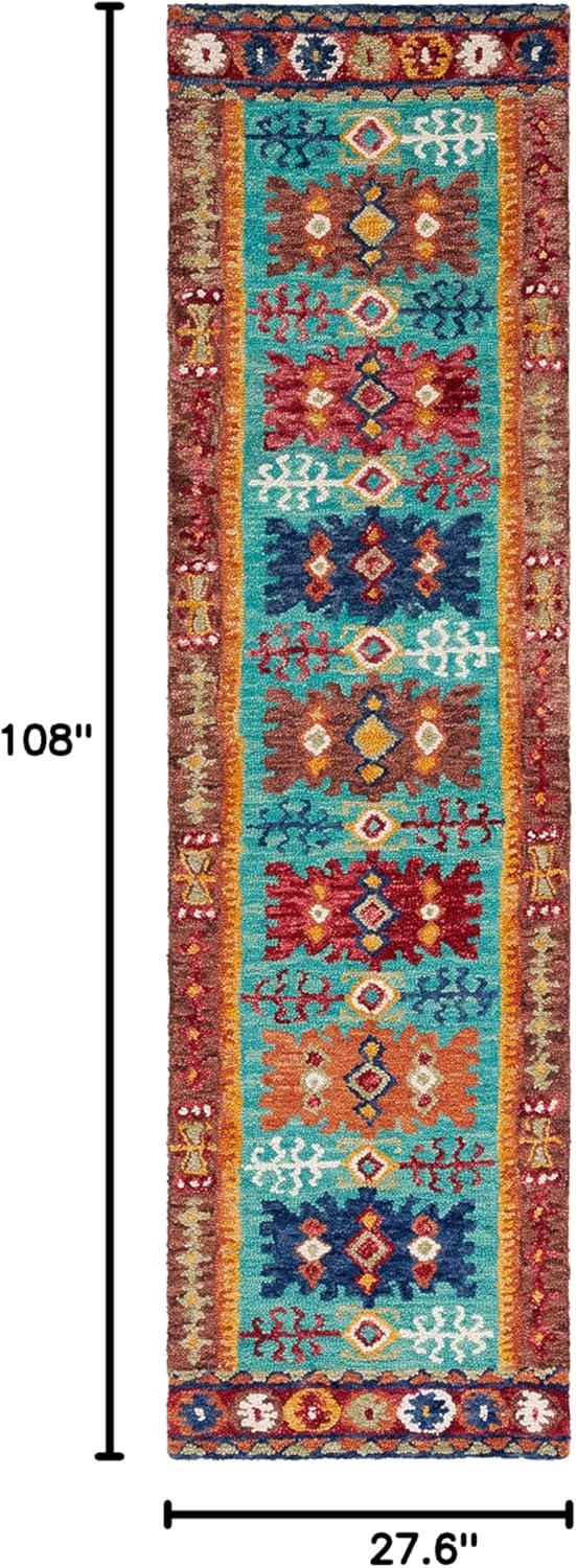 SAFAVIEH Aspen Collection Runner Rug - 2'3" x 9', Blue & Red, Handmade Boho Tribal Wool, Ideal for High Traffic Areas in Living Room, Bedroom (APN503A)