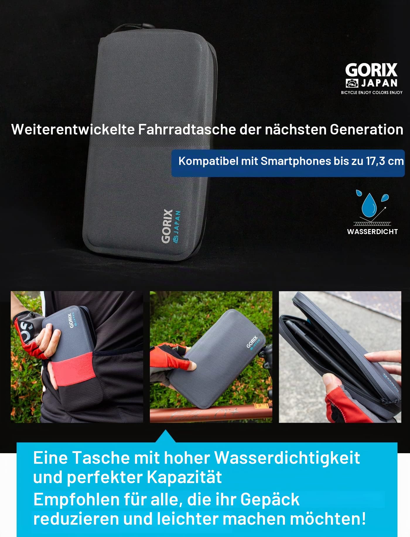 GORIX Fahrrad Wallet Pouch Bag Wasserdicht Handyhülle Rennrad MTB Bike (GX-BSZG)