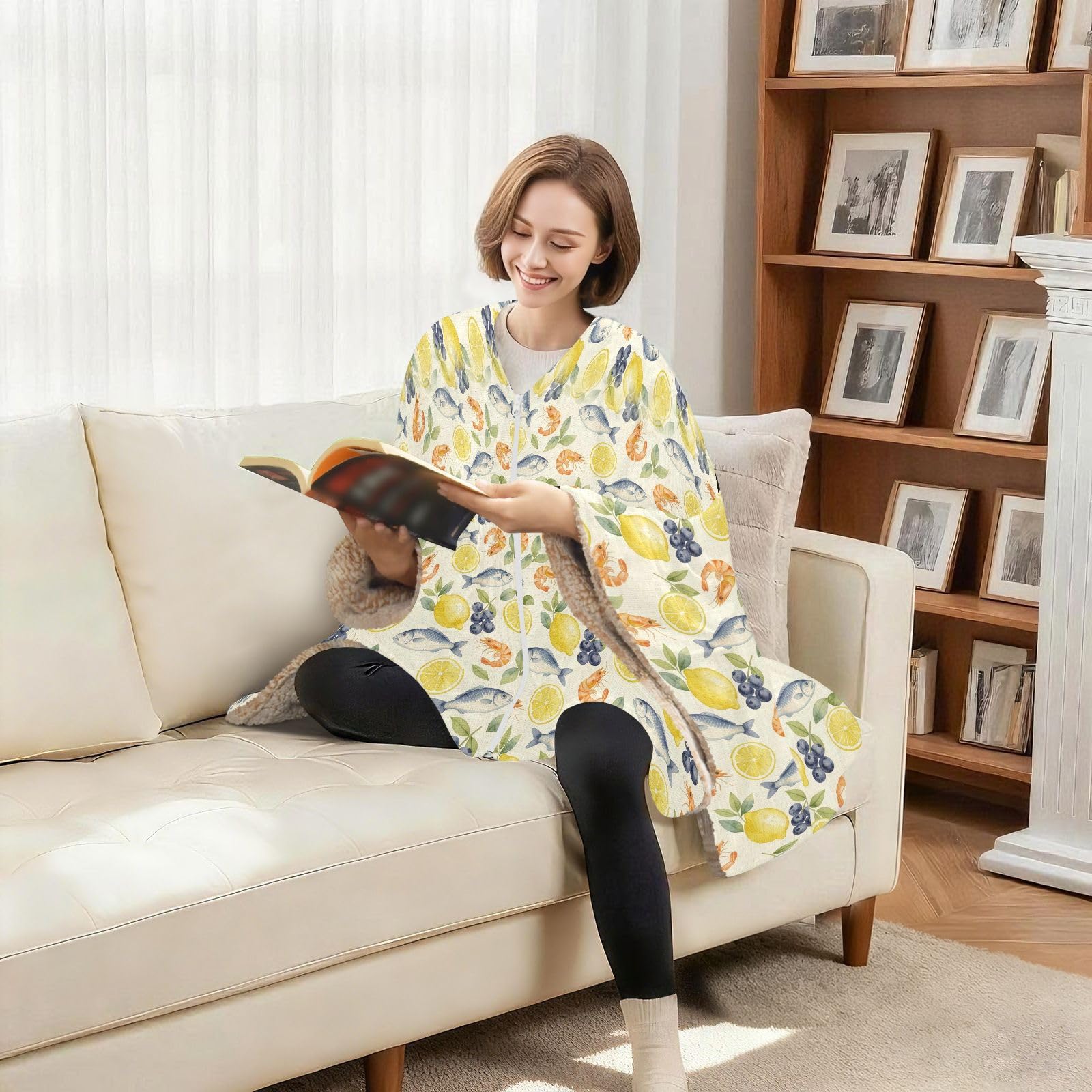 linqin Coperta scialle per donna uomo Mediterraneo frutti di mare limone