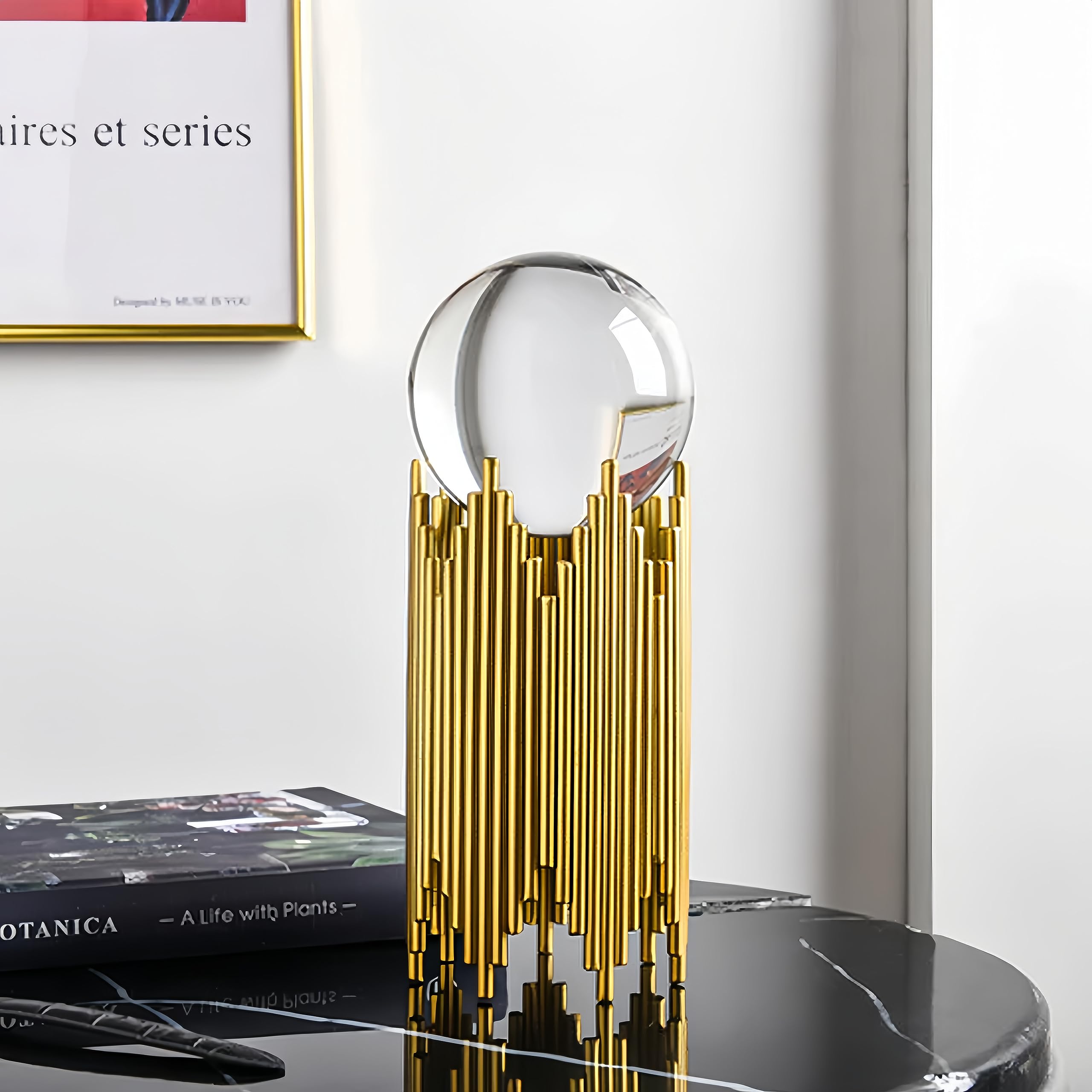 Clear Crystal Ball With Gold Art Decor Stand Light Luxury Sphere For Photography Ornaments Bookcase Wedding And Party Beautiful Home Decor And Unique Gift Idea, 6 Centimeters, 5 CM