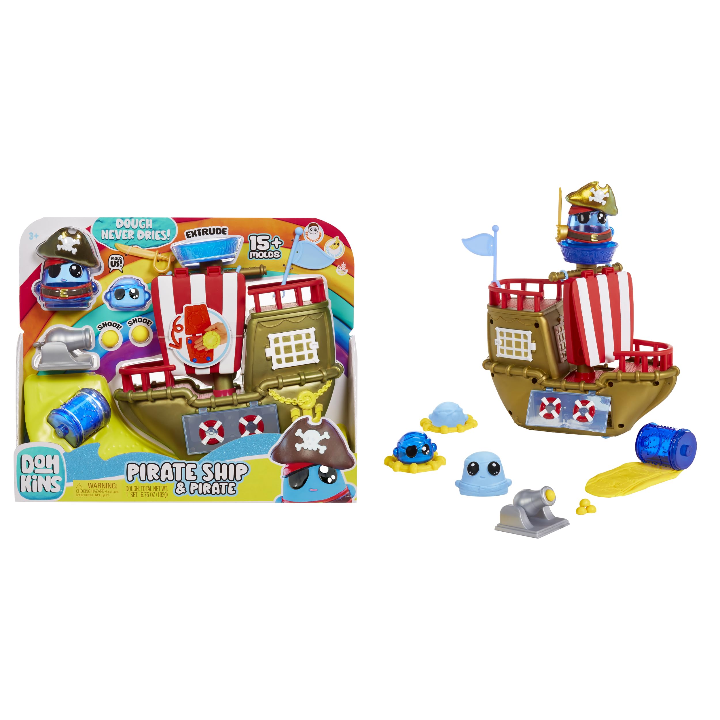 MGA Entertainment DohKins Pirate Ship Playset & Pirate - Knete Trocknet Nie Aus, Glutenfrei, Geeignet für Sammler und Kinder ab 3 Jahren