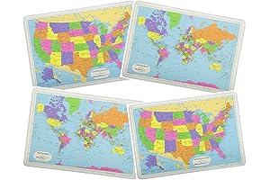 Educational USA and World Map Placemats for Kids - Non-Slip & Washable