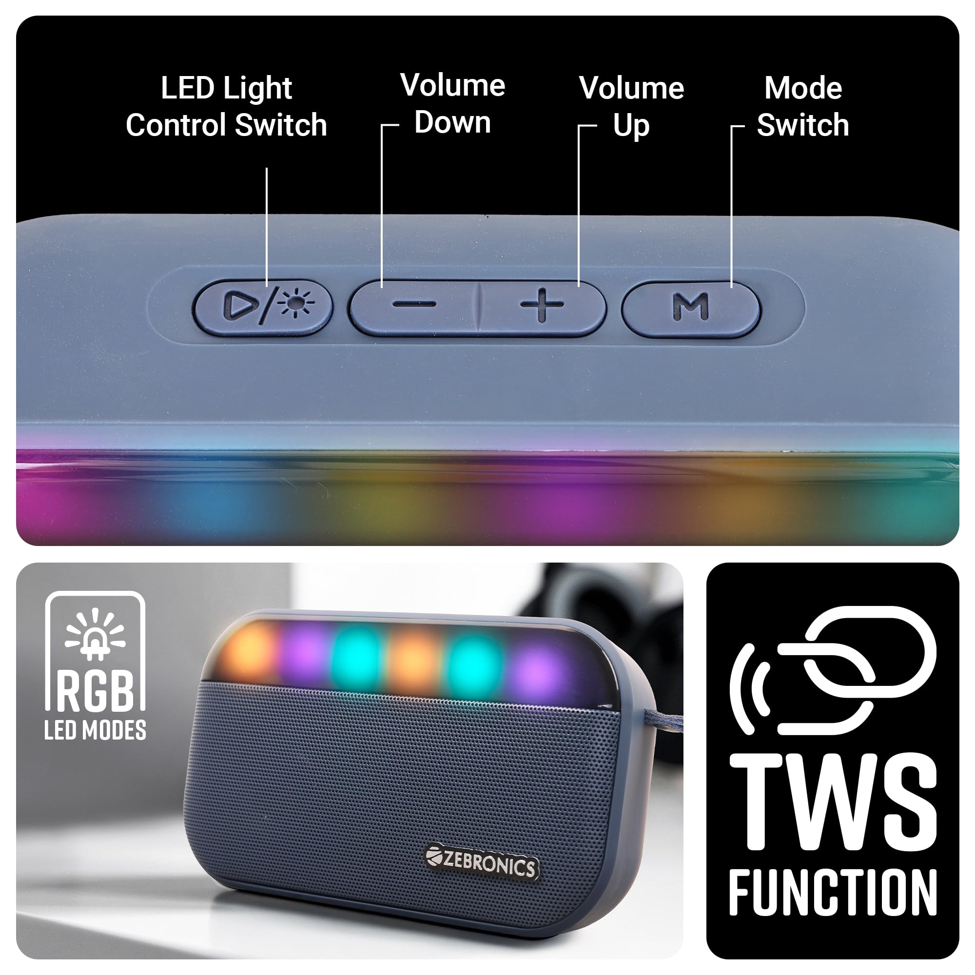 ZEBRONICS County 7 Portable Bluetooth Speaker, 8 Watts, Upto 8