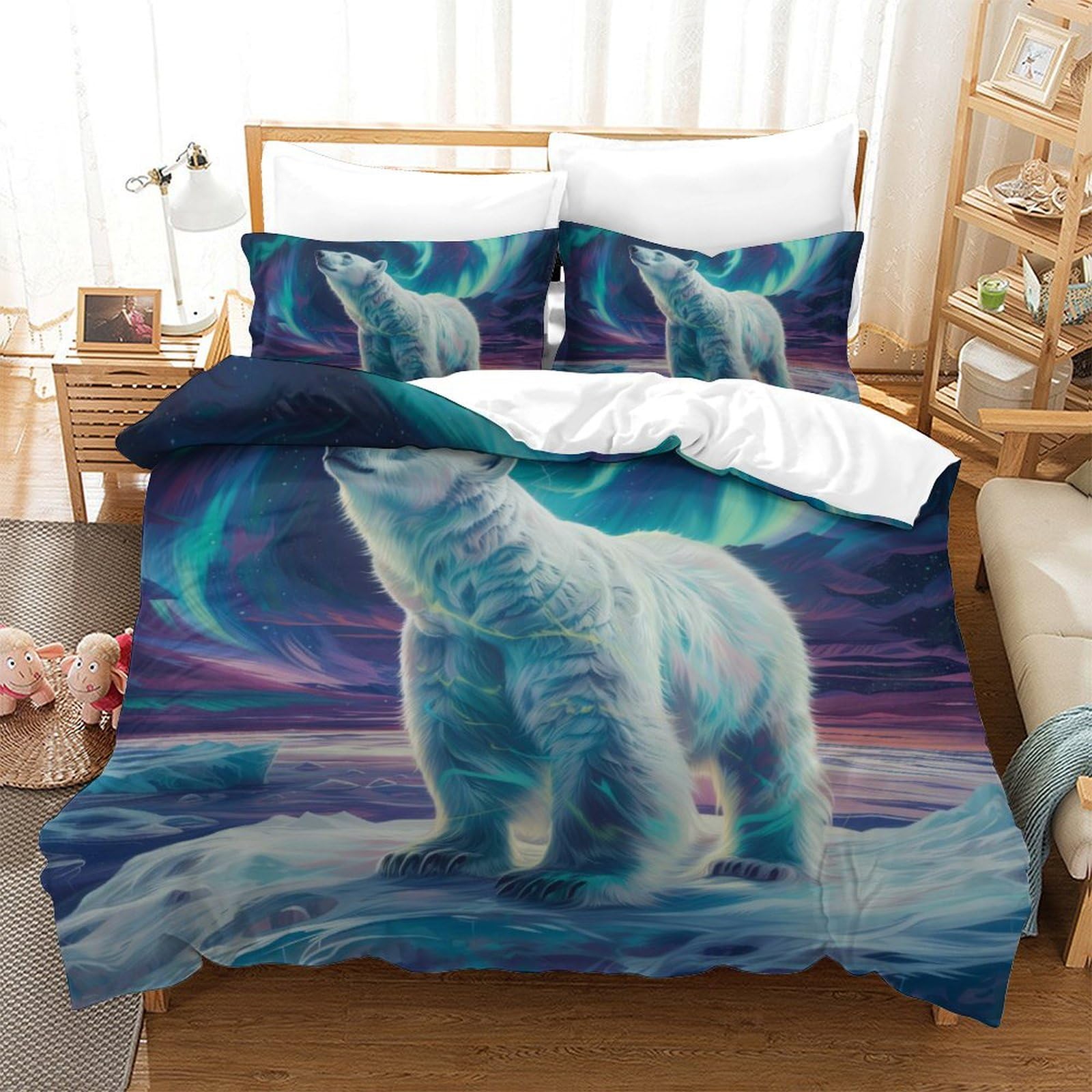 Housse de couette ours polaire 200x200 cm imprimée en 3D avec 2 taies d'oreiller