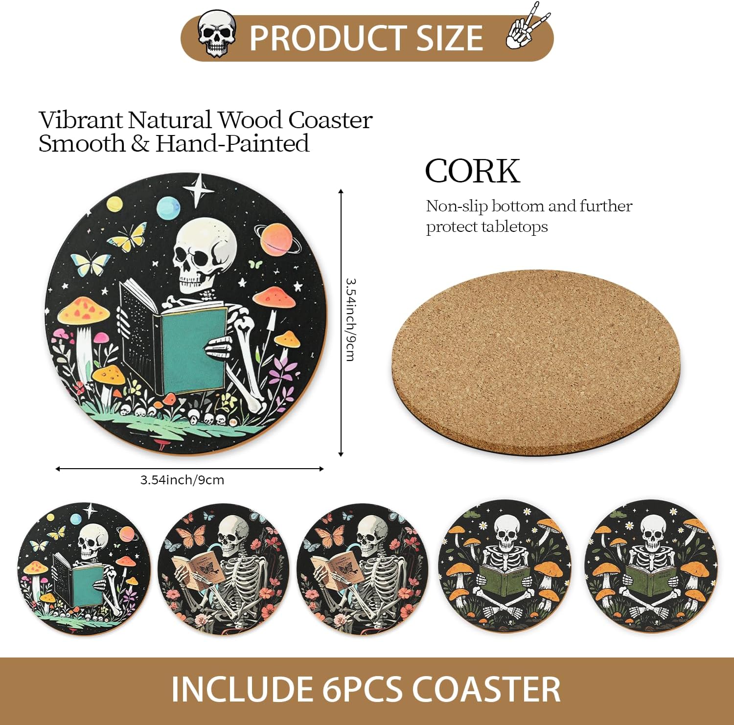 Book Club Gifts Bulk for Book Lovers,6 Pcs Book Theme Wooden Coaster for Mug Cup Tumbler,Library Decor,Cool Book Stuff for Bookworms Nerd Readers Friend Men Or Women - Image 7