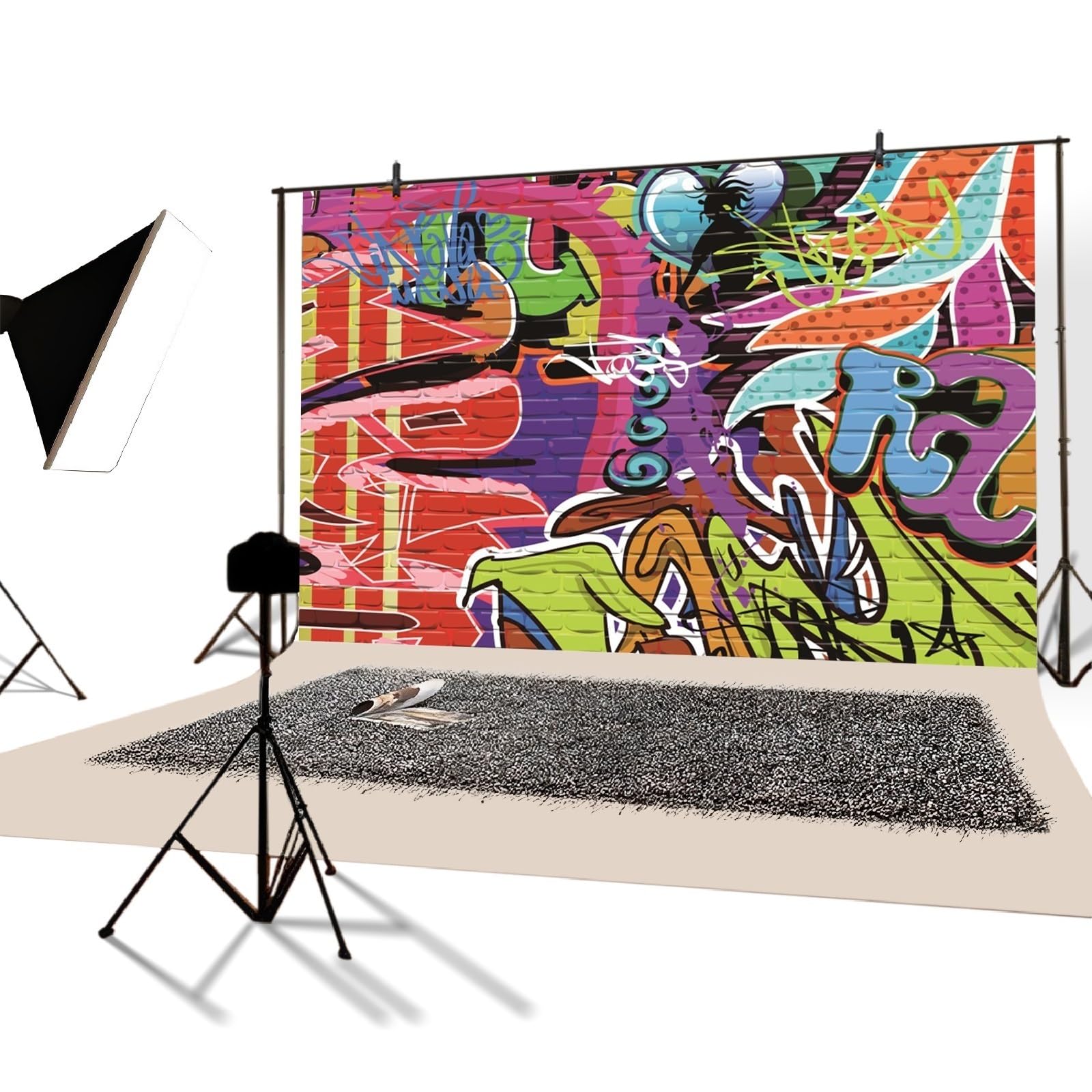 YongFoto 3x2,5m Vinile sfondo fotografico Sfondo di graffiti Graffiti del muro di mattoni Opera d'arte sfondo per studio fotografico fondali fotografici festa fondale foto professionale