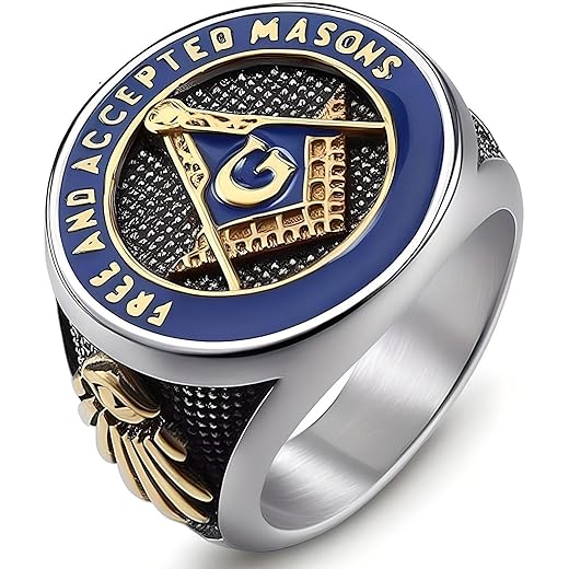 Masonic Signet Ring - Blue Gold, Stainless Steel