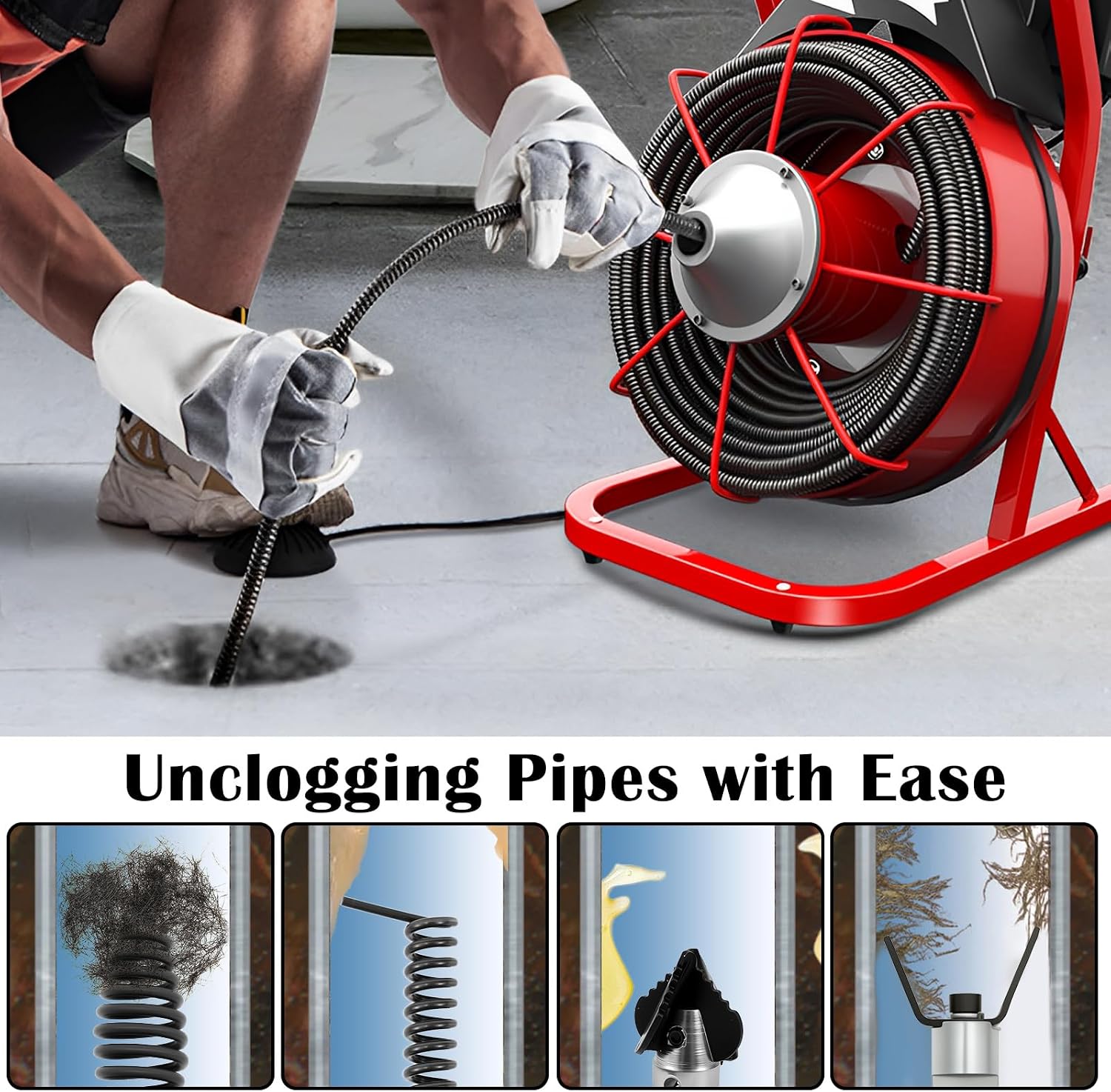 10Pcs Drain Snake Drill Attachment Drain Auger Cutter Kit Compatible with K-400 C-4 C-6 C-7 C-8 C-9 Cleaning Machine, 5/8 Inch Auger Cutter Heads & Spiral Tips Set for Plumbers, DIYers