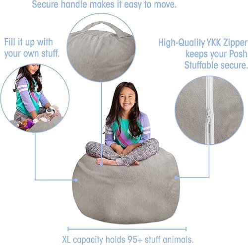 Miniatura 313 de Posh Stuffable - Sillón puff con almacenamiento para niños, contenedor de animales de peluche, organizador de juguetes de niños Lienzo Burbujas Azul
