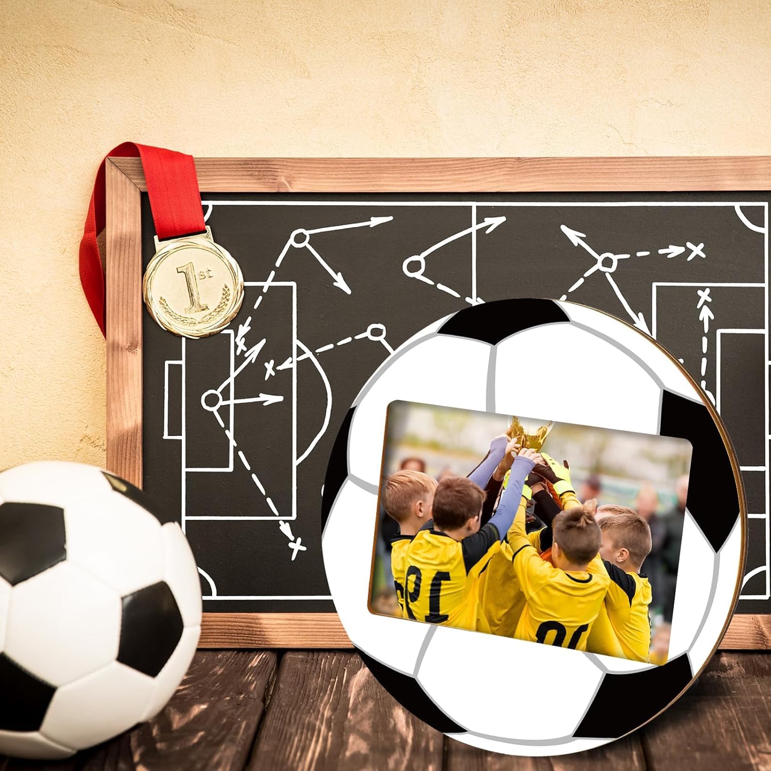 clothmile Soccer Picture Frame 4x6 Sport Themed Wooden Photo Frame Soccer Balls Photo Frame Horizontally Vertically Used for Wall Decor Hanging or Tabletop Display