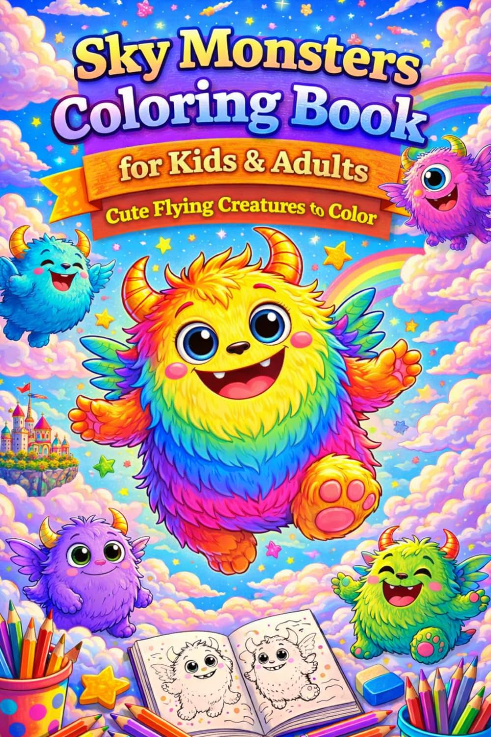 Sky Monsters Coloring Book for Kids & Adults – Cute Flying Creatures to Color | Relaxing Fantasy Coloring Book for All Ages: 82 adorable airborne ... pages for a stress-free experience