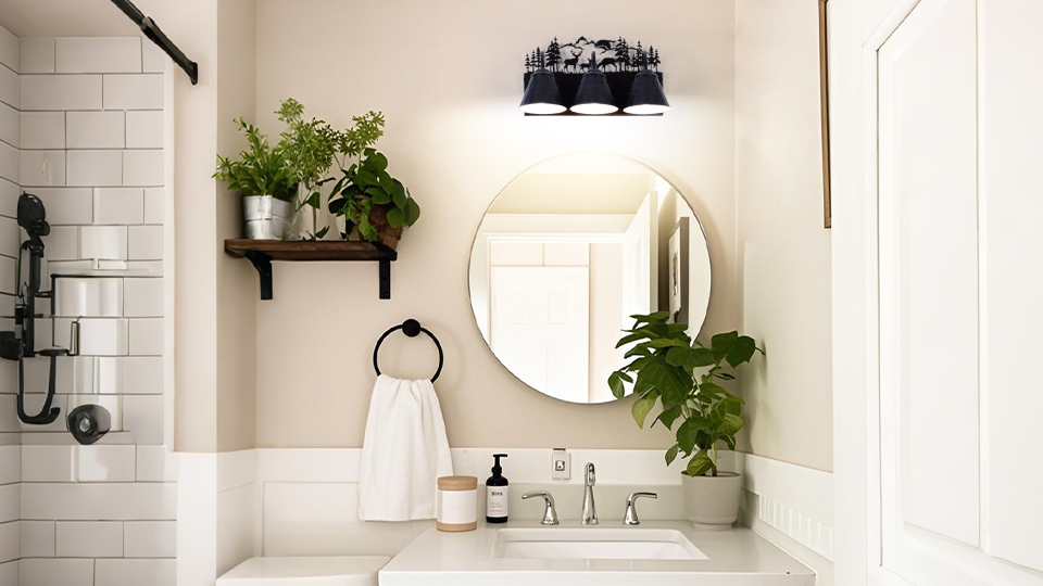 Image of Rustic 3-Light Black Vanity Light Fixtures with Deer Design, E12 Base Farmhouse Bathroom Lighting for Mirror, Cabinet, or Dressing Table (Small, Bulb Not Included)