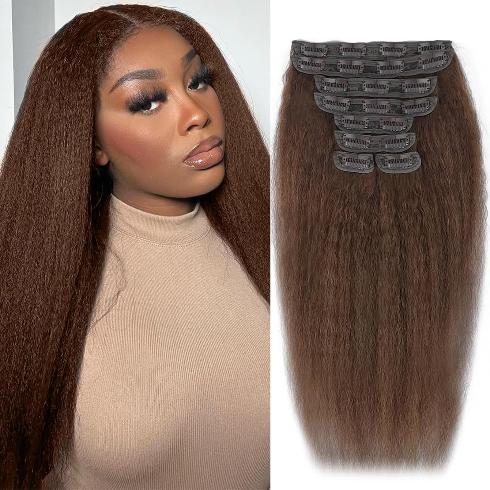 Amazon.com : 12 Inch Chocolate Brown Kinky Straight Clip in 