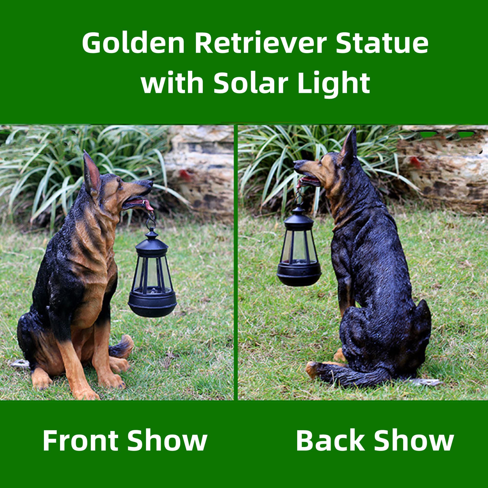 Estatua de pastor alemán para exteriores con luz solar, adorno creativo de perro para decoración de césped, patio, jardín, figura de perro resistente al viento para uso en exteriores