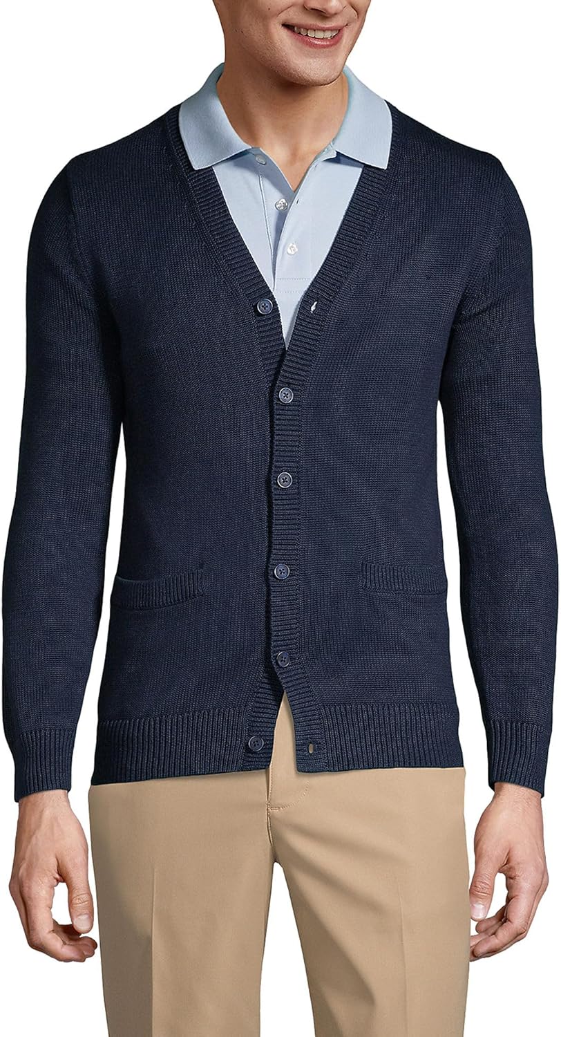 Lands' End School Uniform Men's Cotton Modal Button Front Cardigan Sweater