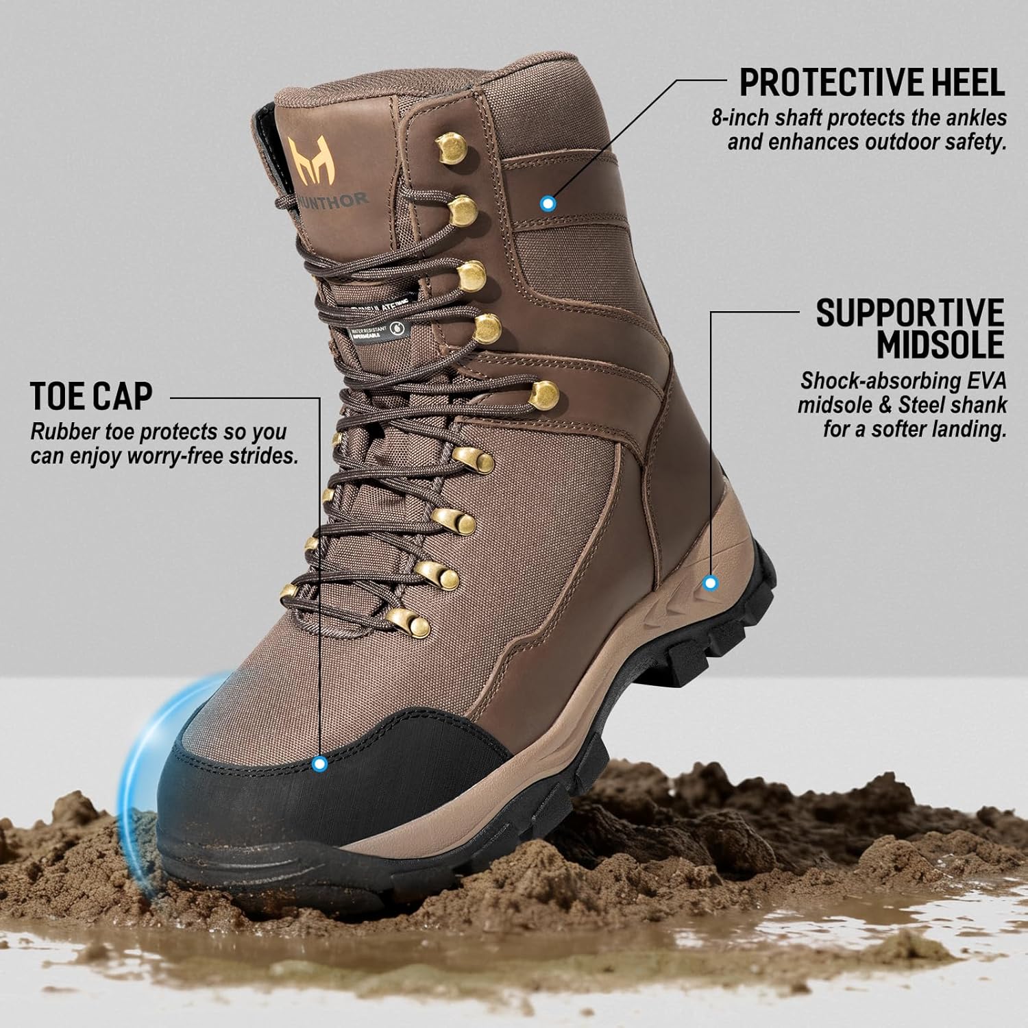 Men's Hiking Hunting Boots - Waterproof Leather & Shock-Absorbing EVA Midsole - Breathable Next Camo G2 Shoes for Rugged Trails & Trekking (Size 7-14)