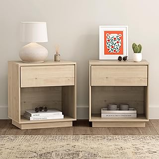 Modern End Side Table Set of 2, Wood Nightstand with Storage and Open Sh...