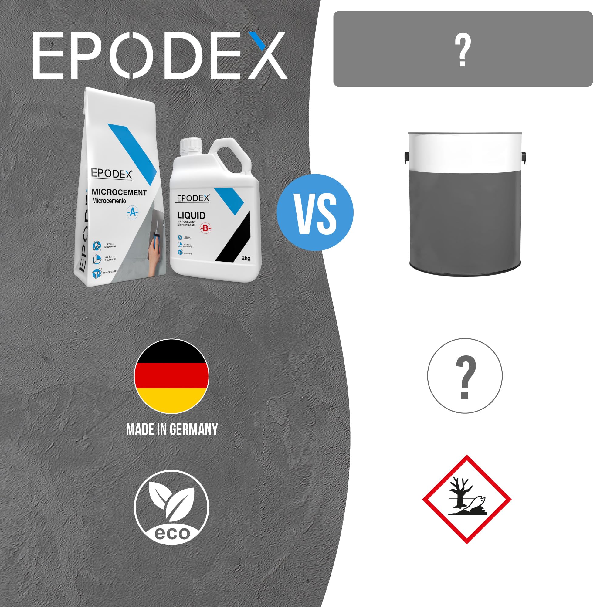 EPODEX® Microcemento per pareti, porte e mobili | Grana media + media | Acquista microcemento di qualità premium per superfici di tutti i tipi | facciate, porte, finestre, mobili e molto altro ancora