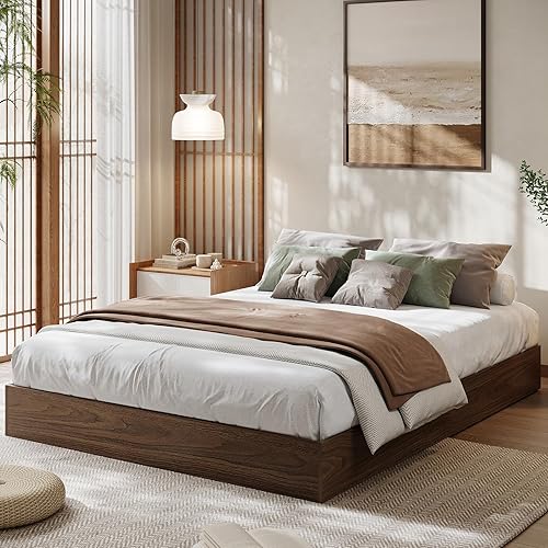 GarveeHome - Marco de cama de plataforma de madera tamaño matrimonial, marco de cama de madera sin cabecero, soporte de listones de madera, no