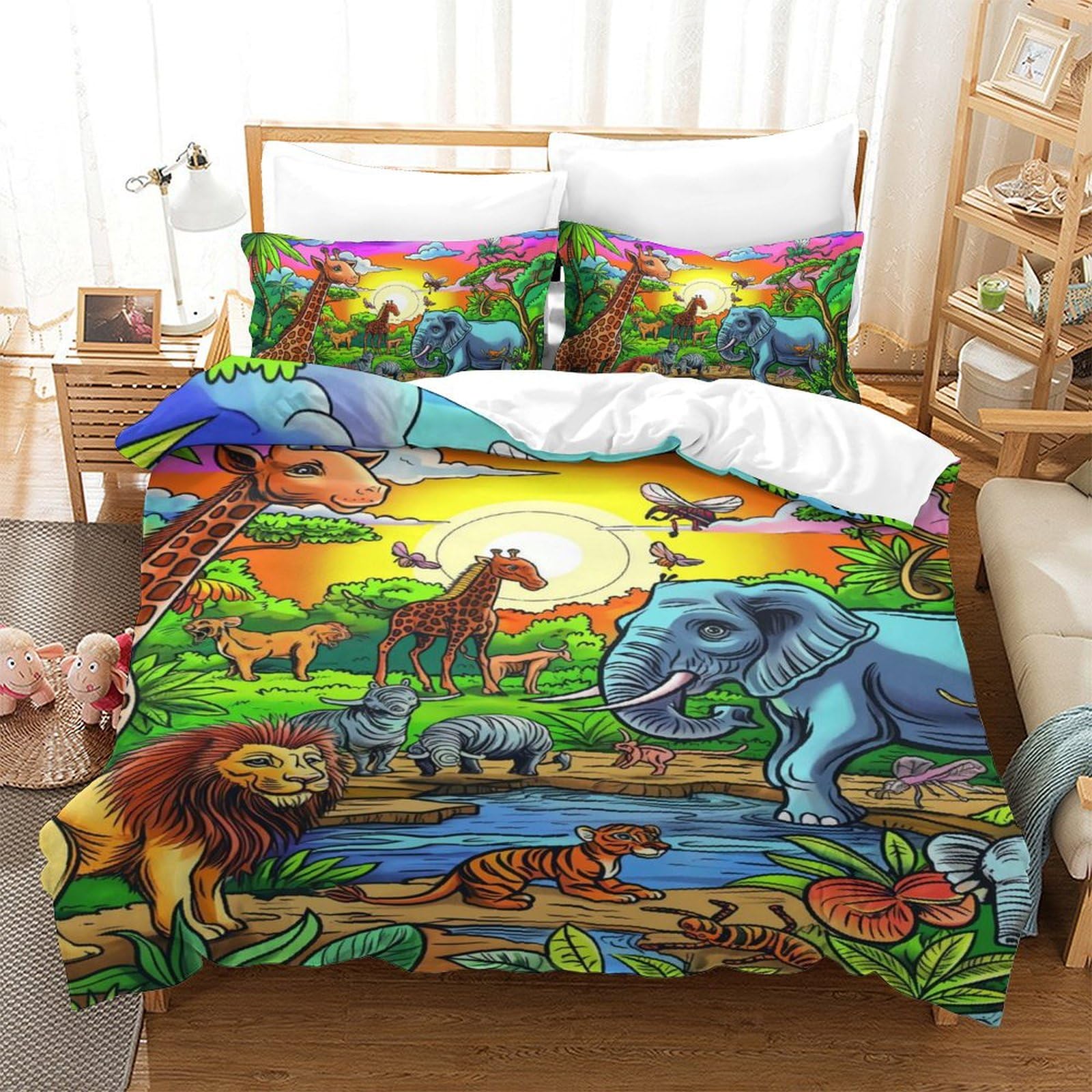 Housse de couette 140x200 jungle avec fermeture éclair ensemble lit simple