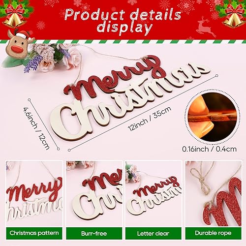 Miniatura 5 de eZAKKA Letrero de madera con texto en inglés "Merry Christmas" para colgar en la pared, decoración de puerta de pared de madera para interiores y