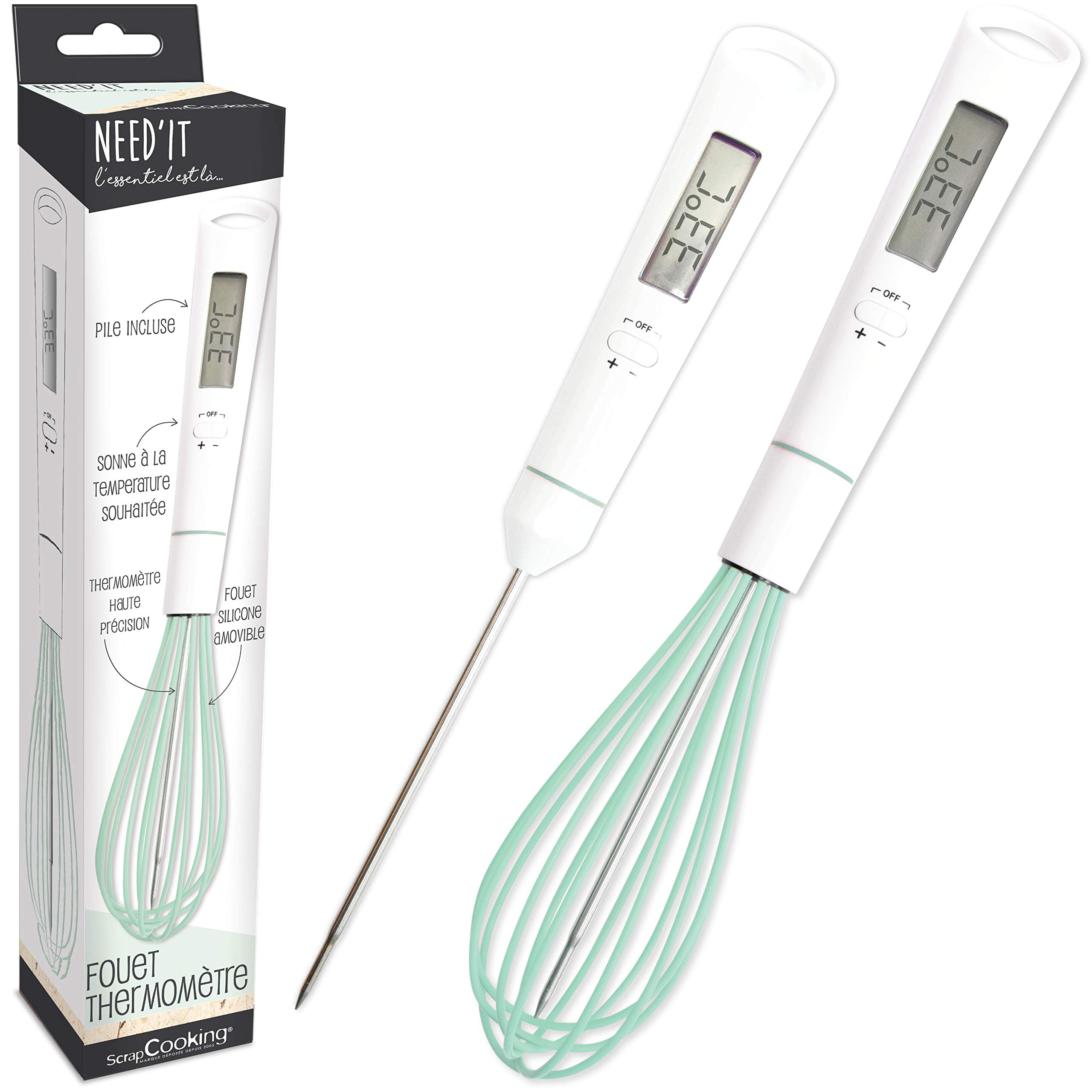 ScrapCookingNeed'it - Whisk Thermometer 2-in-1 - Kitchen Thermometer - with Removable Temperature Probe - Ideal for Baking Chocolate, Caramel, Sugar - Suitable for Induction Cookers - 5167