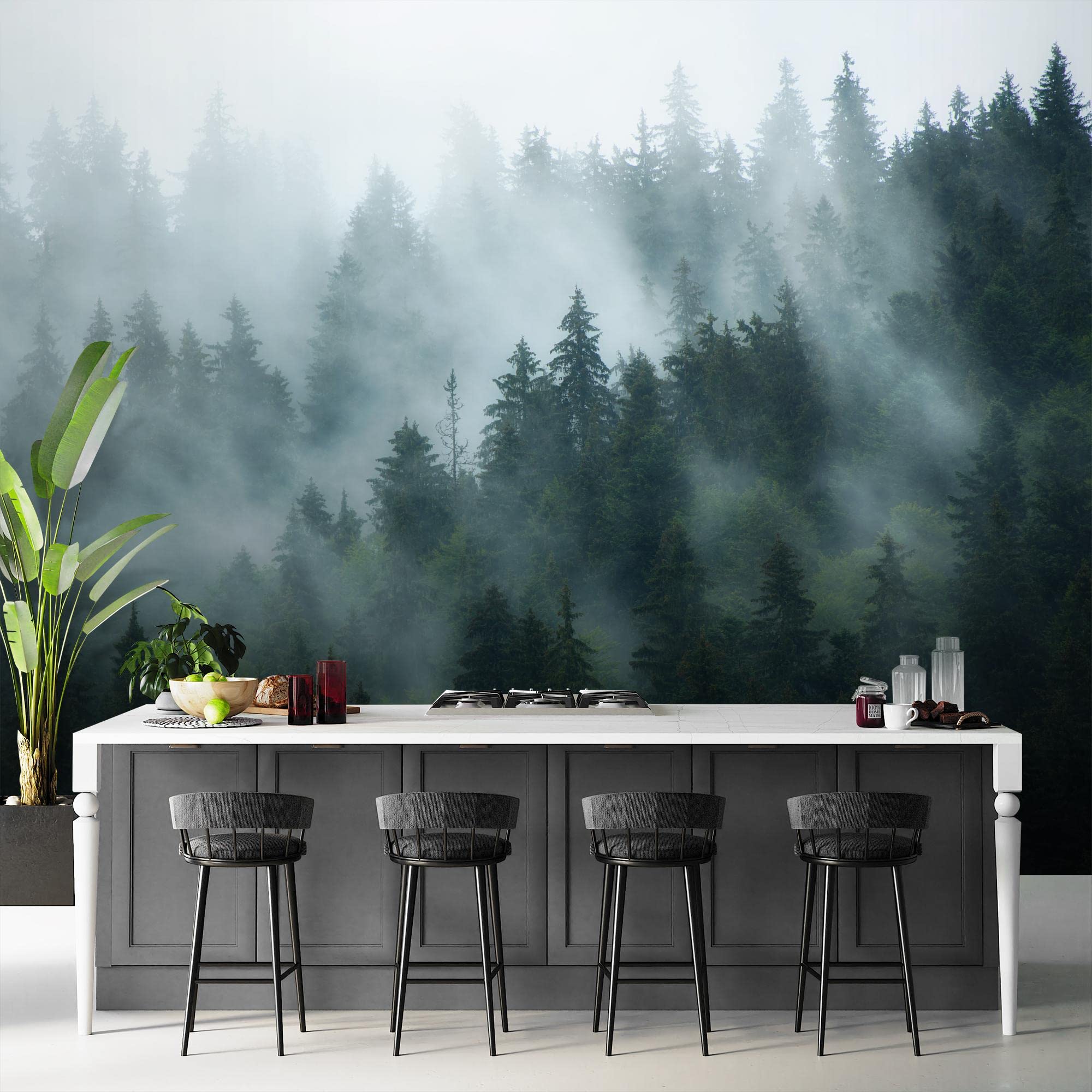 Runa Art Fototapete Wald Nebel 352 x 250 cm Vlies Tapeten XXL Moderne Wandtapete Wohnzimmer Schlafzimmer Grün 9552011a