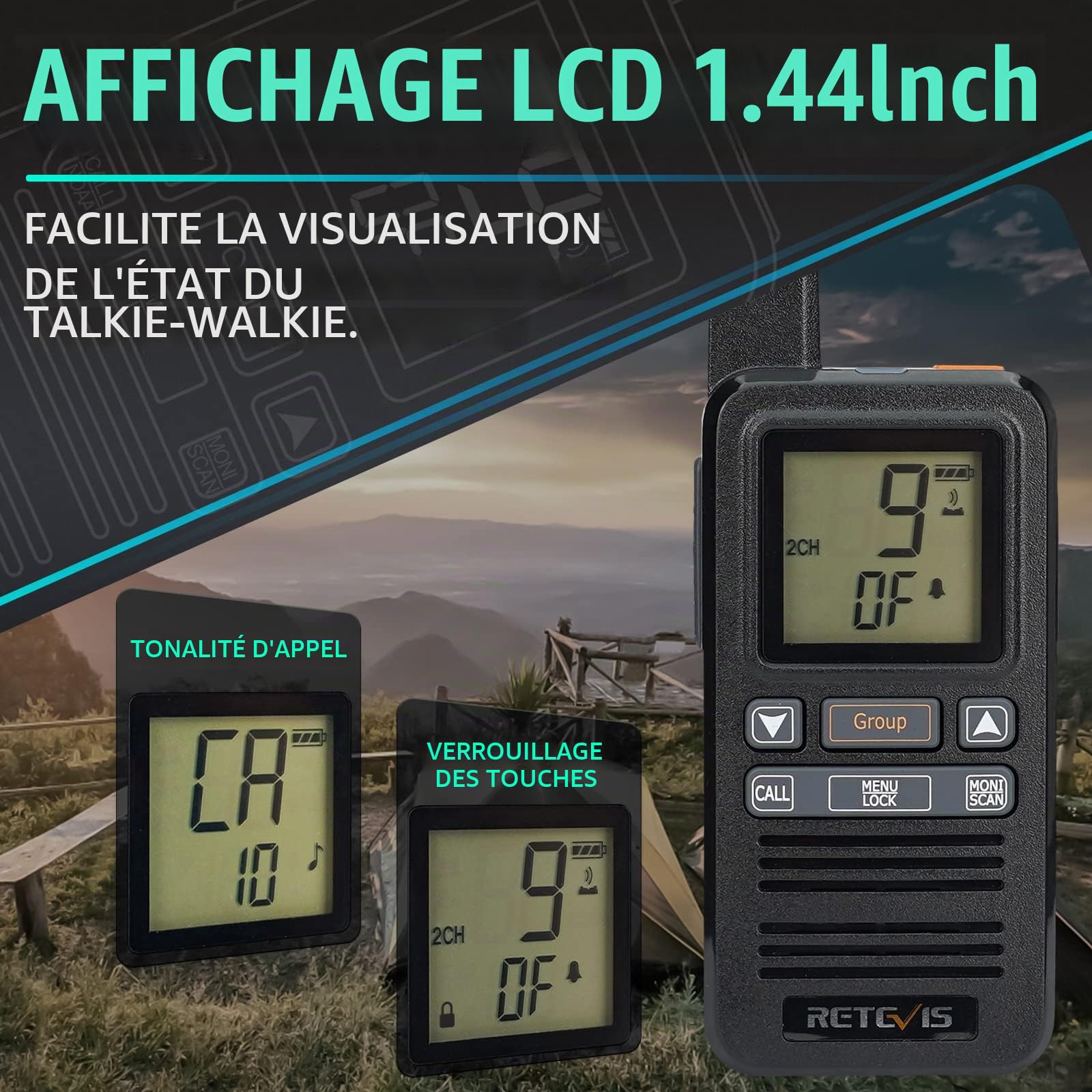 Retevis RB667 Talkie-Walkie Mini PMR446 Rechargeable 1600mAh USB-C, Écran LCD, Appel Groupe VOX Avec Oreillette Pour Randonnée, Camping (2 Pcs, Noir)