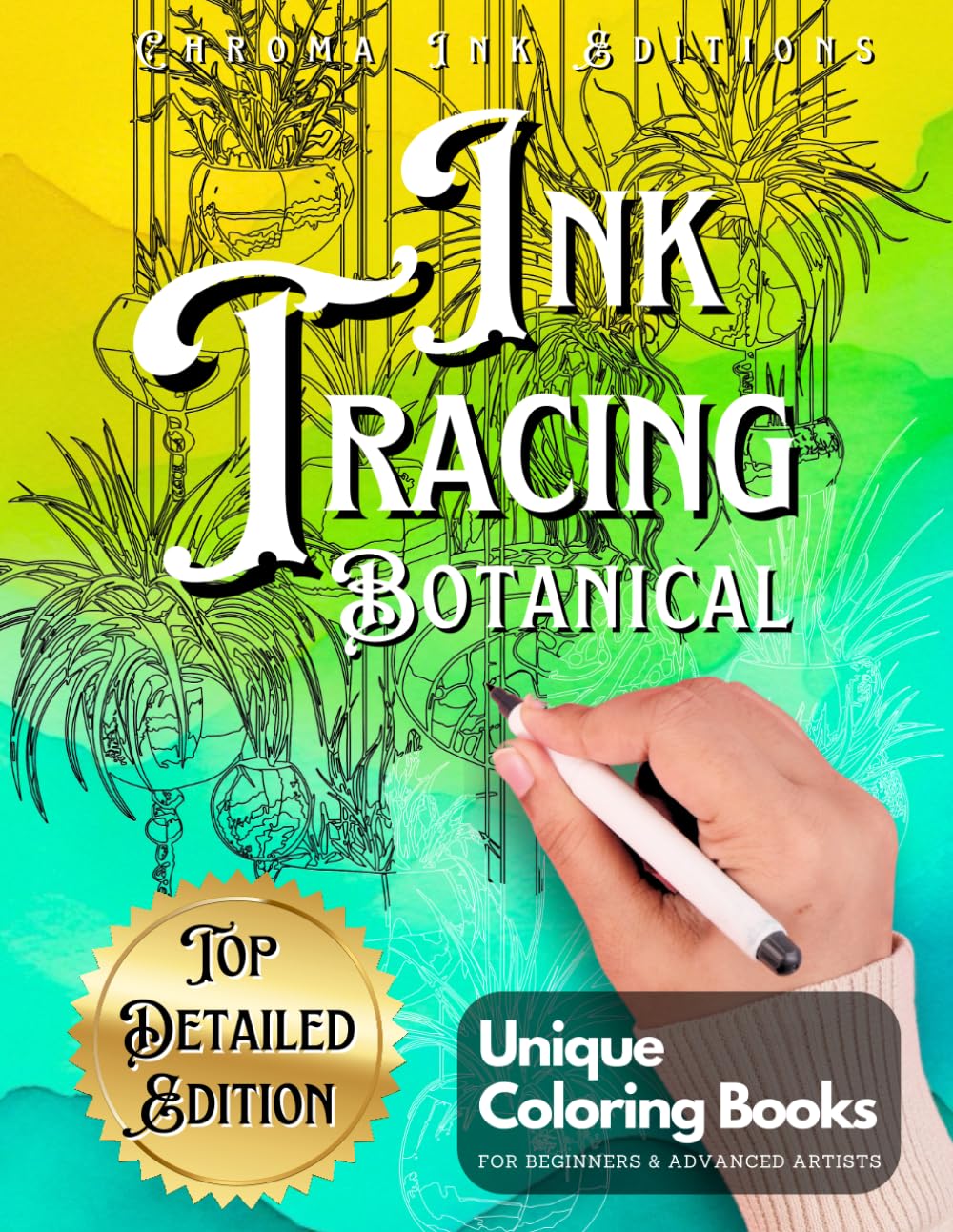 Ink Tracing Botanical Pocket Edition: Flower Coloring Book: Follow the White Lines to Reveal Nature's Beauty. A Fresh Approach to Reverse Coloring: Pen and Ink Artistry for All Ages
