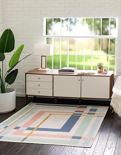 Unique Loom Lotus Collection - Alfombra celestial (5 pies 3 pulgadas, cuadrada, multicolor y azul claro)