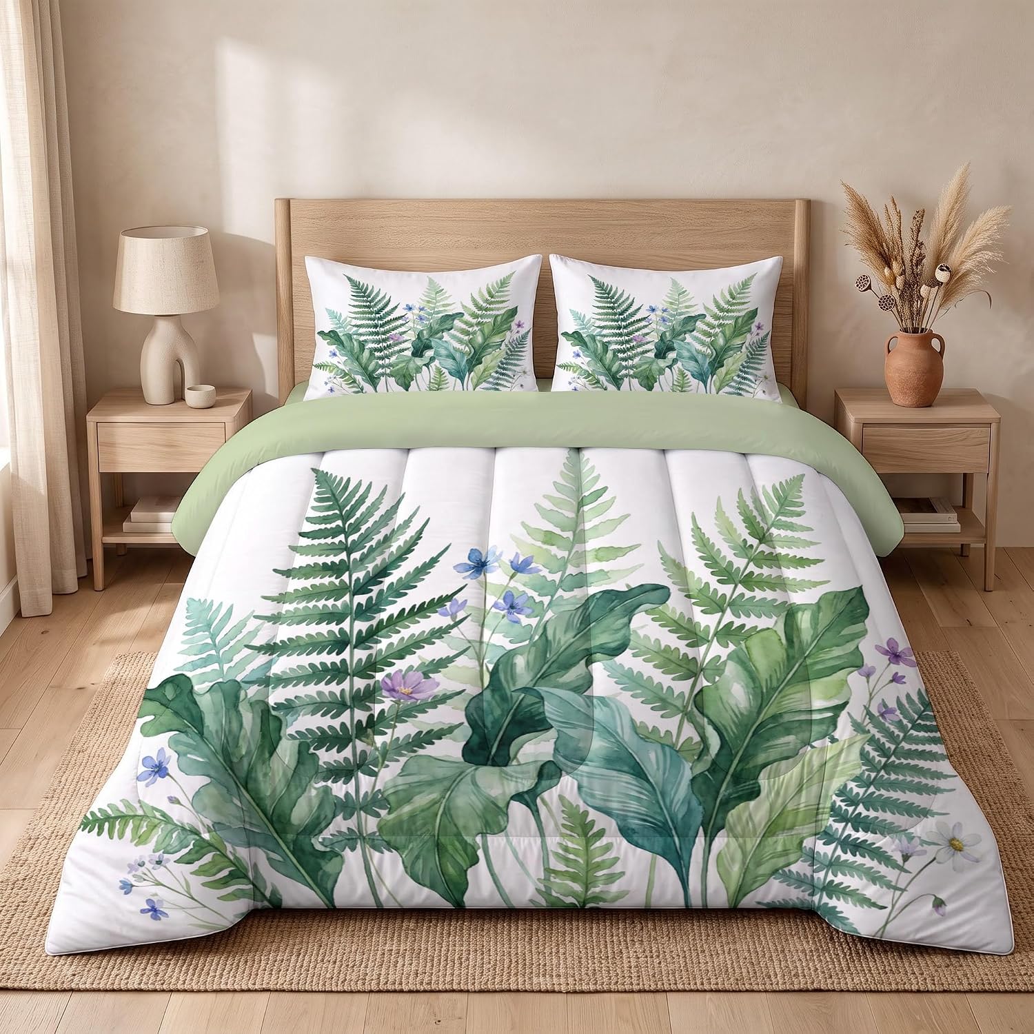 Watercolor Plants Quilt Full Size Dark Green Quilt Bedding Set | 3 Pieces Soft Lightweight Microfiber Green Plants Vines and Leaves Bedspread Coverlet Set for All Season, 79"X90"