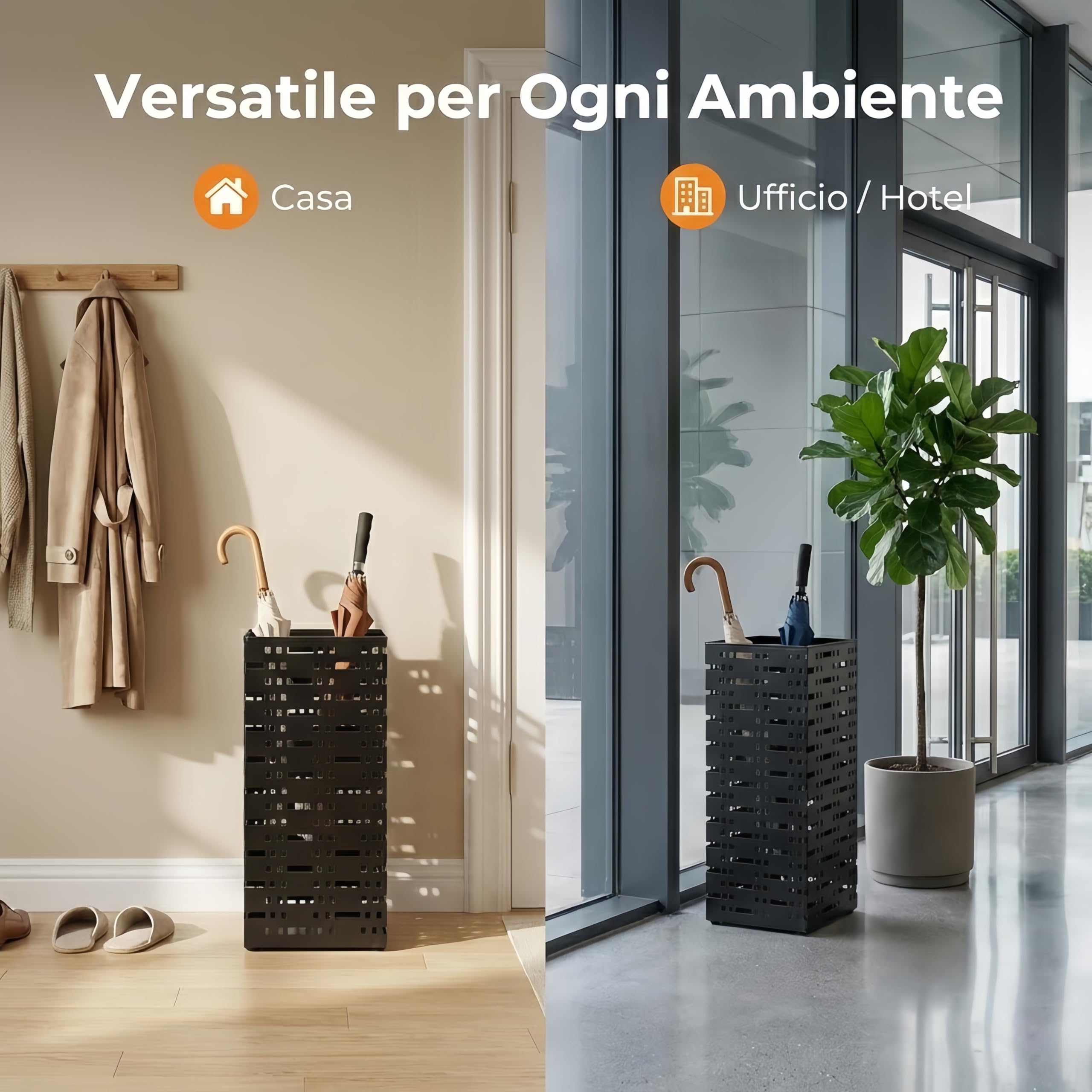 Portaombrelli da ingresso, portaombrelli dal design scavato, compatto e ben ventilato, portaombrelli da terra per case, hotel, uffici o altri luoghi pubblici(42 x 16.5 x 16.5cm)