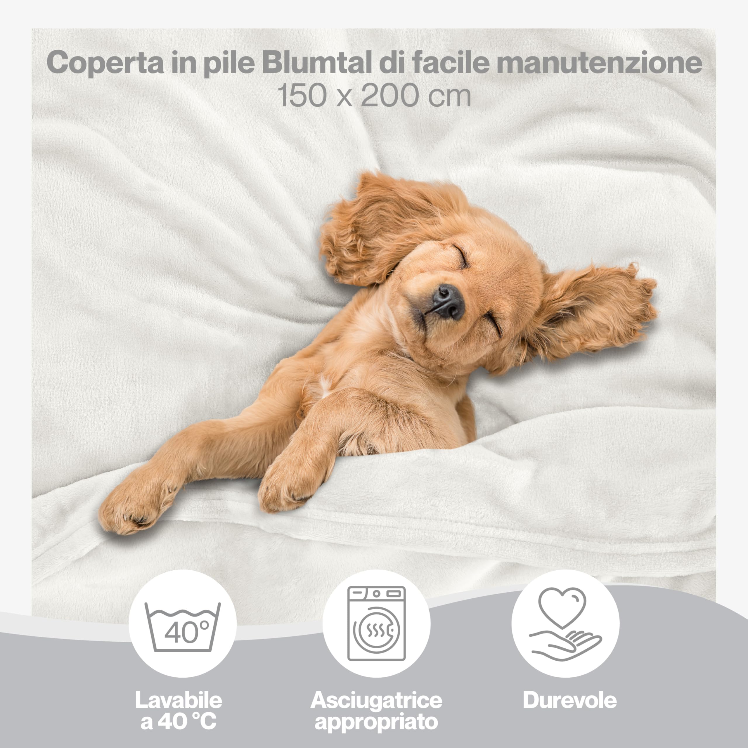 Blumtal Coperta Pile 150x200cm - Coperta Plaid divano super morbida - Coperta Divano certificata OKEO-Tex - winter blanket - coperta plaid pile - coperta in pile divano - plaid divano pile - in bianco
