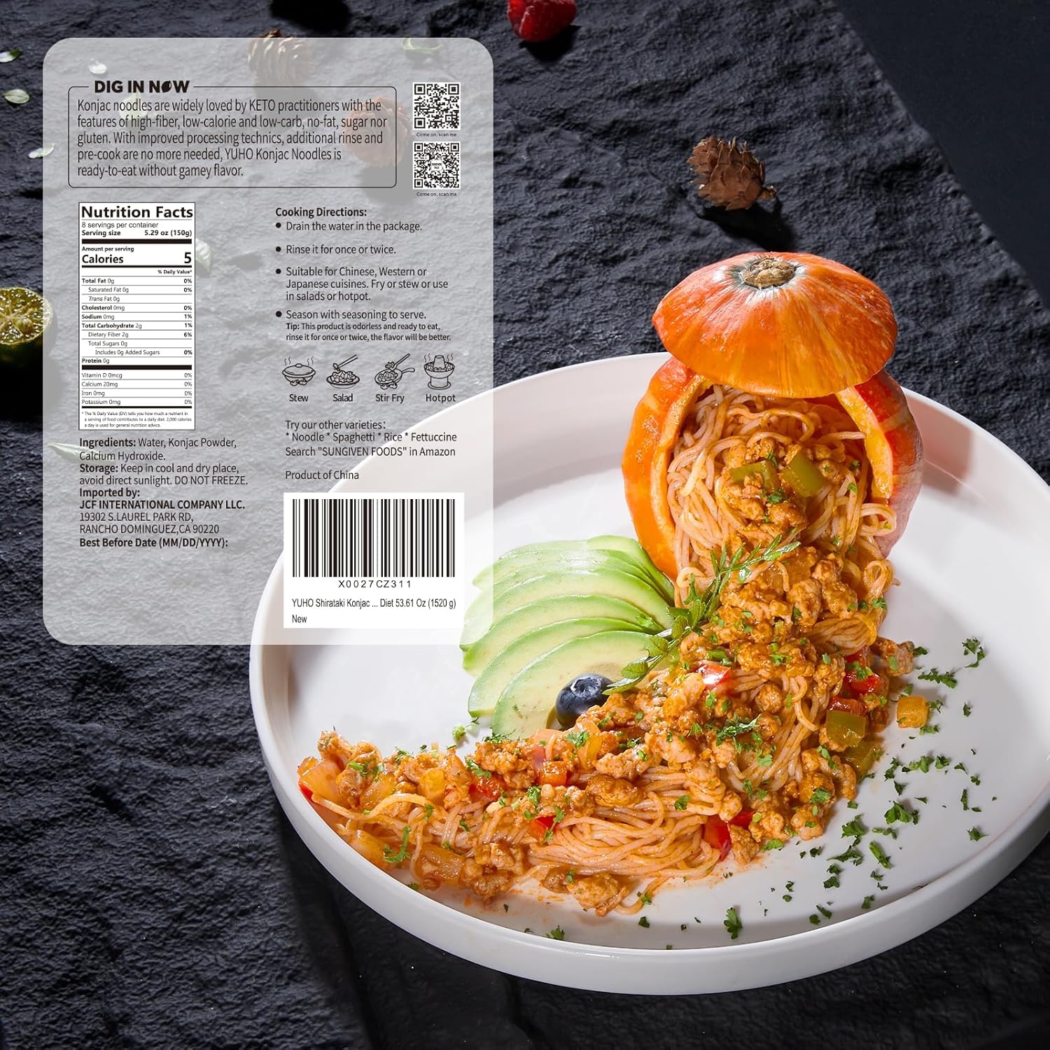 YUHO Shirataki Konjac 8 Pack Inside, Vegan, Gluten Free, Fat-Free, Keto Friendly, Low Carbs 53.61 Oz (1520 g) Shirataki Noodles