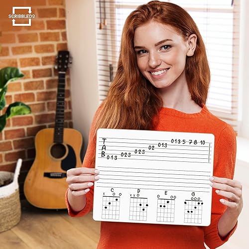 Miniatura 8 de SCRIBBLEDO Pizarra blanca de borrado en seco para práctica de guitarra, 11 x 14 pulgadas, duradera, portátil, de doble cara, cuerdas y cuellos de