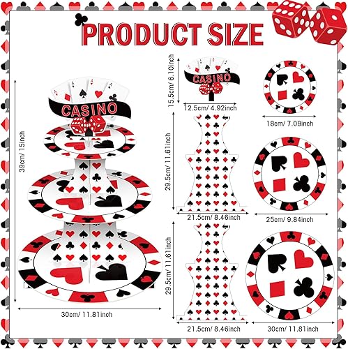 Miniatura 2 de Tanlade Soporte de 3 niveles para cupcakes de casino de Las Vegas, soporte para cupcakes nocturnos, dados de póquer, torre de postre para 24 mini