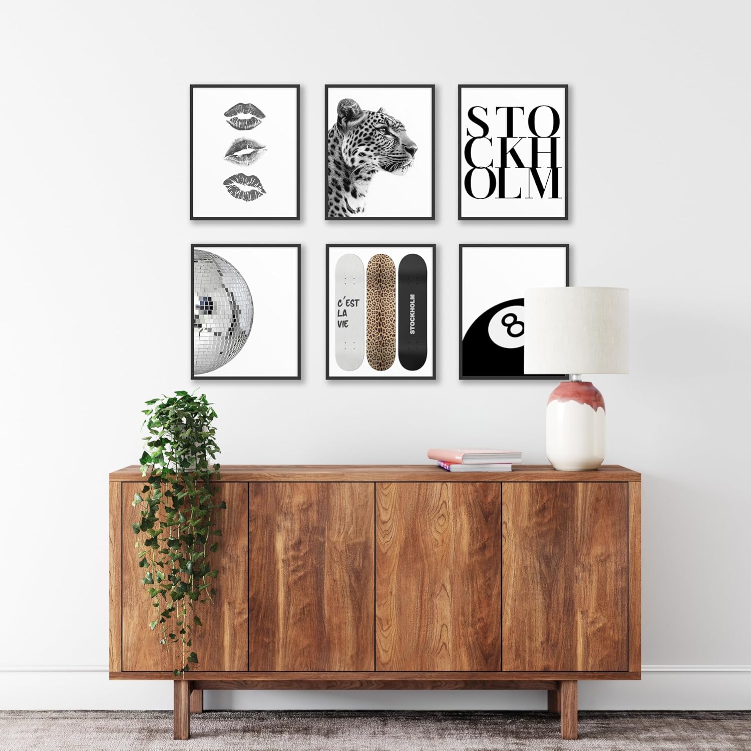 TwoDays Stockholm Style Room Decor for Women, Chic Trendy Wall Art for Living Room Aesthetic, Luxury Fashion Posters for Home Bedroom Apartment Dorm (8" X 10", Set of 6, Black Framed)