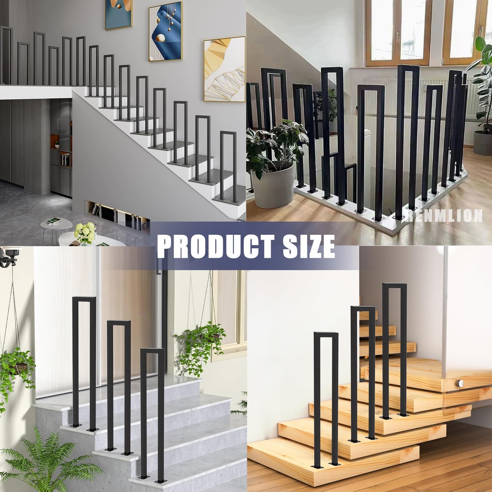 Pasamanos de Escalera de Metal en Forma de U｜Pasamanos de transición de Seguridad para Montaje en Suelo｜Varillas de Soporte para pasillos de Loft en Interiores Exteriores｜35-100cm(100cm)