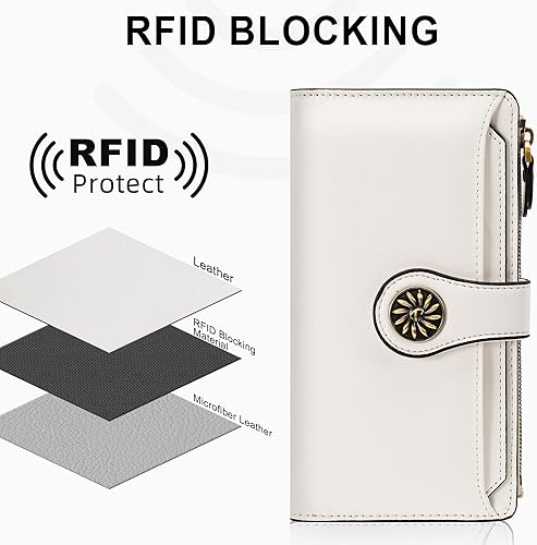 Miniatura 3 de Travelambo - Cartera para mujer con bloqueo RFID de gran capacidad, de lujo, en cuero encerado, cartera clutch con organizador para varias tarjetas,