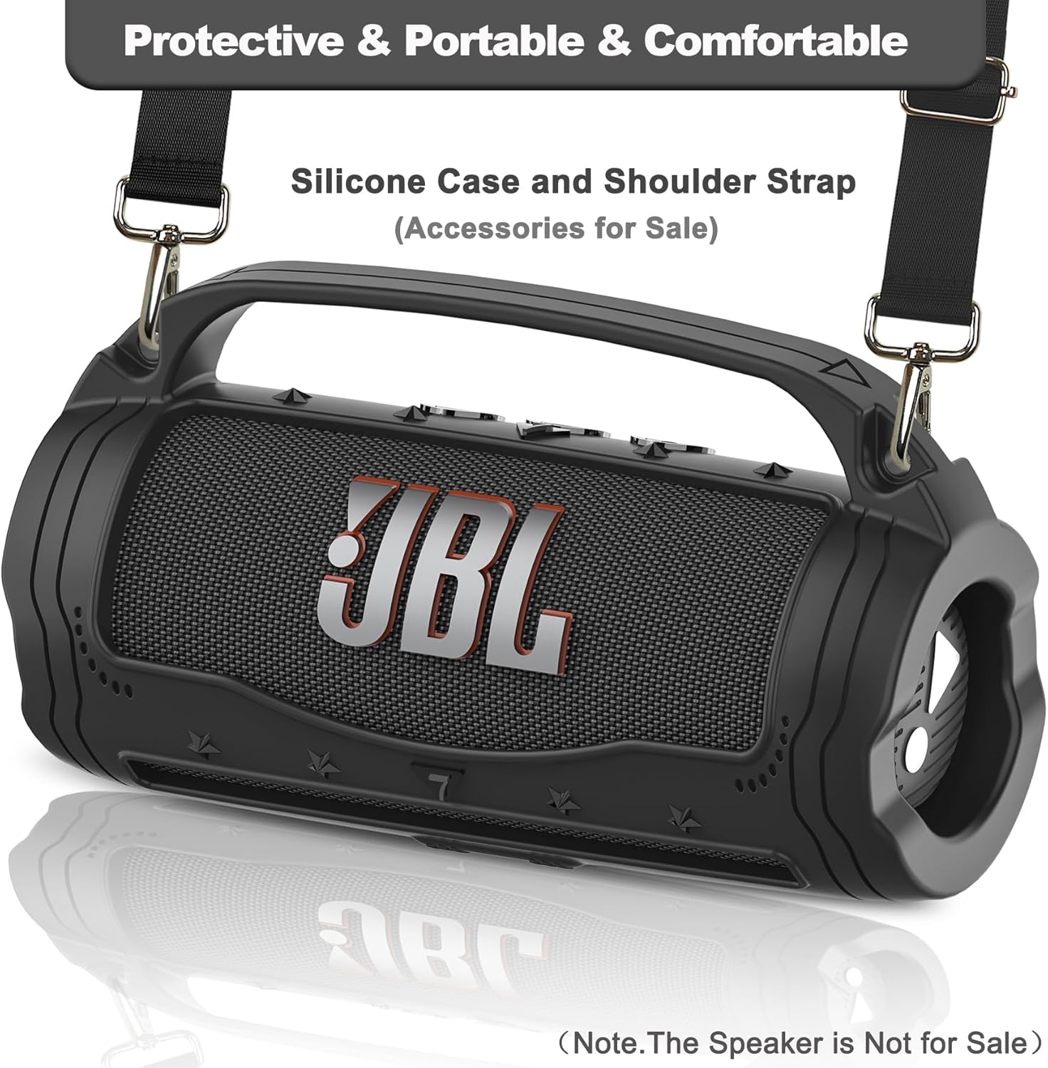 JCHPINE Silicone Cover Case for JBL Flip 7 Portable Speaker, Accessories for JBL Flip 7 Protective Case with Silicone Handle (Black) - Image 3