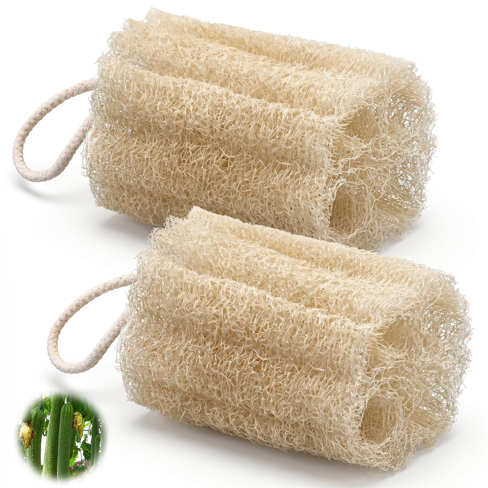 Nogeqi 2 pcs Natural Loofah Sponge,Egyptian Loofah Exfoliating Body Scrubber, 5.5 Inch Organic Loofah for Men & Women Skin Care Shower Cleaning Back