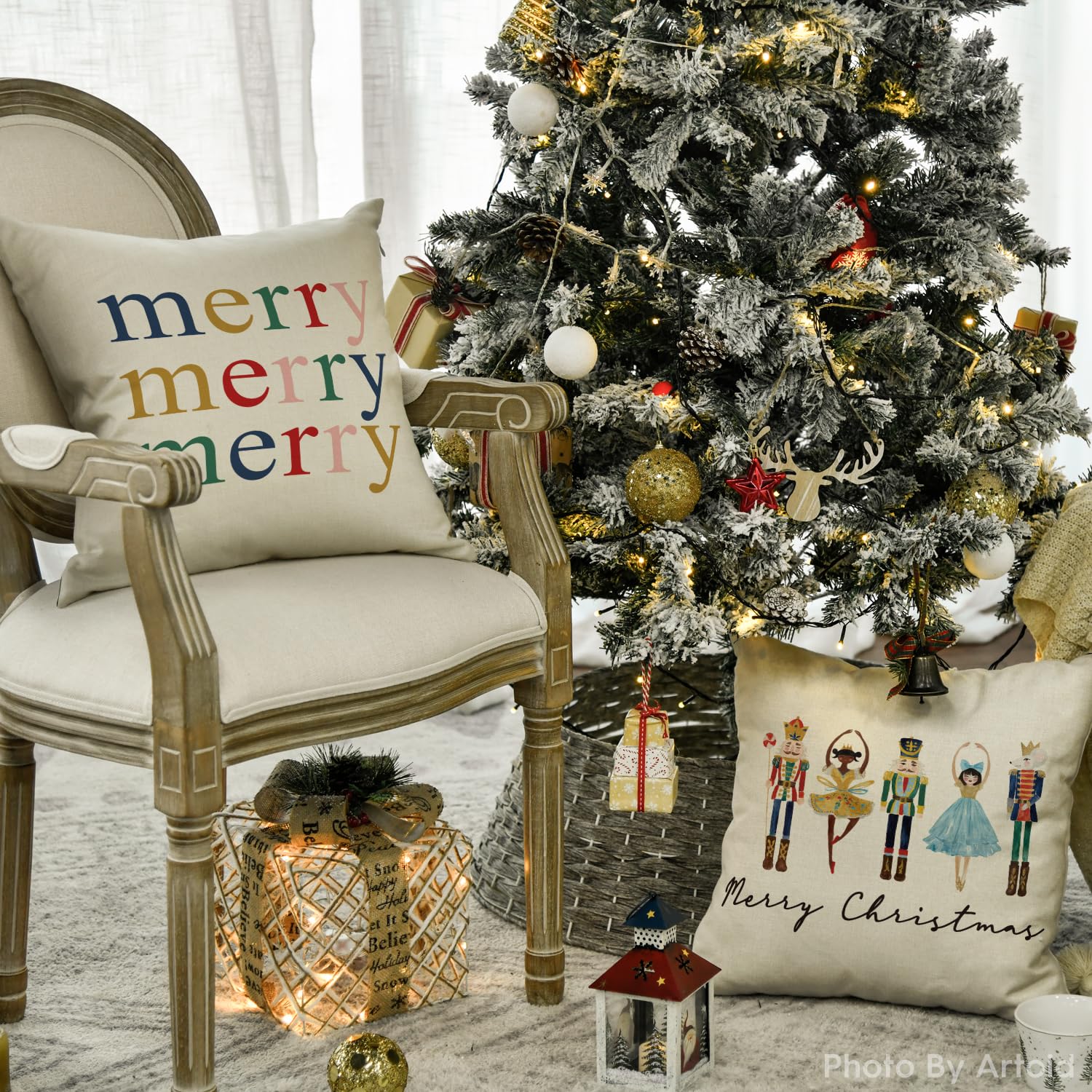 Artoid Mode Falala Nutcrackers Bells Merry Christmas Cushion Covers Set of 4 - Image 3