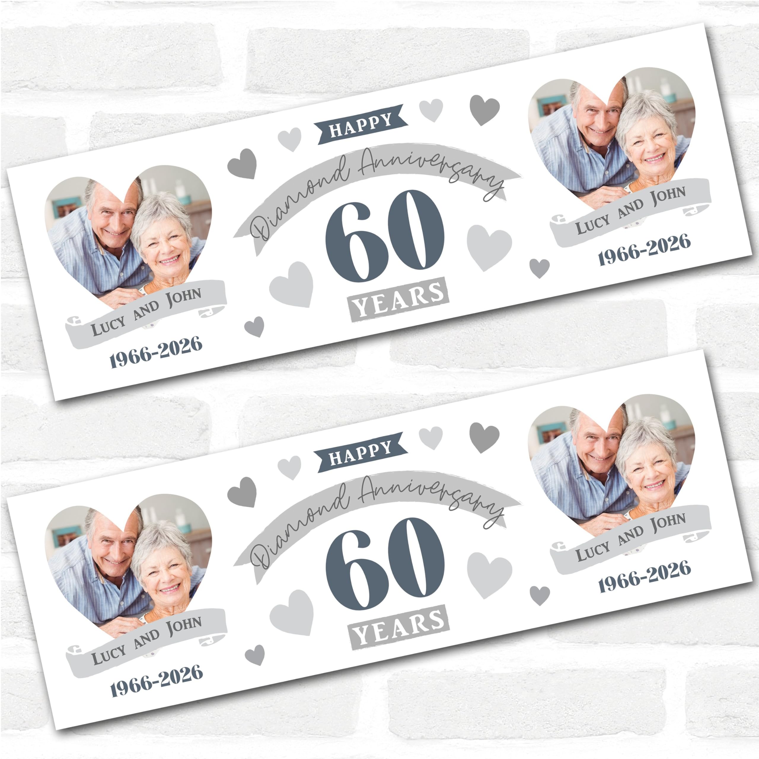 Personalised Party Banner For 60th Wedding Anniversary Diamond 60 Years Photo | Custom Large Party Decoration, Event Banner, Backdrop, Décor, Signage. 3 ft x 1 ft | 4.5 ft x 1.5 ft | 6 ft x 2 ft