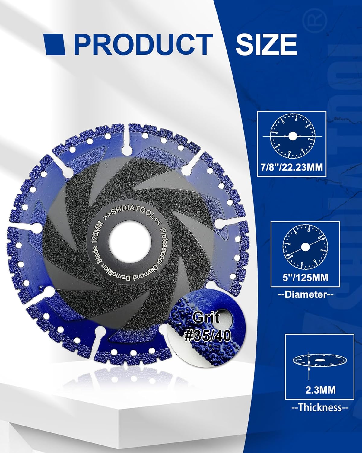 SHDIATOOL 5 Inch Metal Cutting Diamond Blade All Purpose Cut Off Wheel for Rebar Sheet Metal Angle Iron Stainless Steel