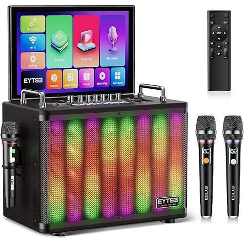 Karaoke Machine with Lyrics Display 14.1" Screen for Adults, Professional 400W, Bluetooth 5.3/WiFi 6/Android 13, 2 Wireless UHF Microphones, Unique Party Light, Connect to TV HDMI