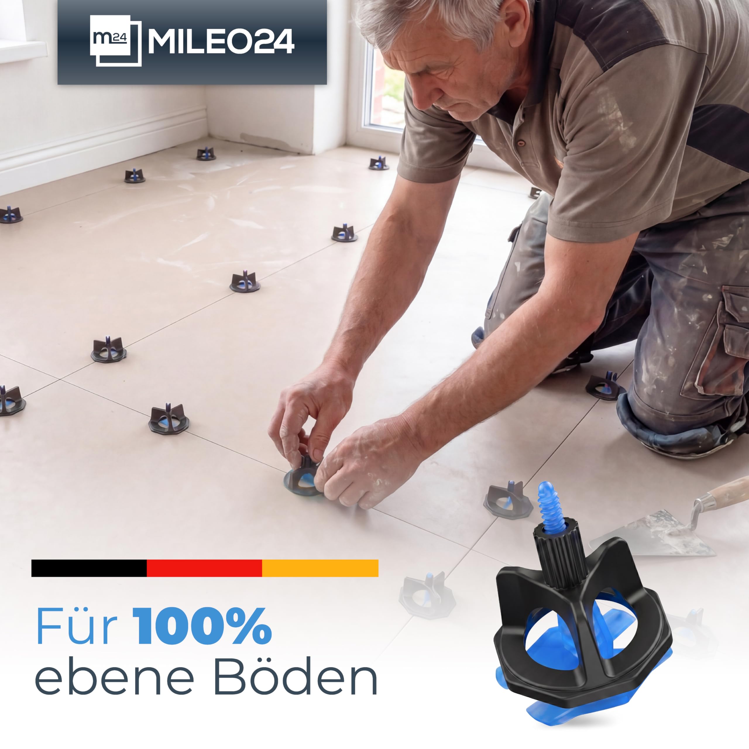 Fliesen-Nivelliersystem Fugenkreuze Set I 200 x 2mm Gewindelaschen + 50 Zughauben I Verlegehilfe Fliesenkeile - Satz I Fugen AUSWAHL 1-3mm