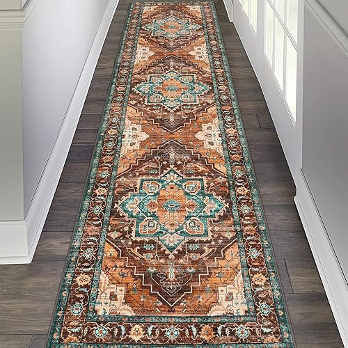 Miniatura 36 de Alfombra de pasillo Pauwer 2x8 larga, alfombras lavables de cocina, alfombra vintage de medallón de granja, alfombra suave para arrojar para