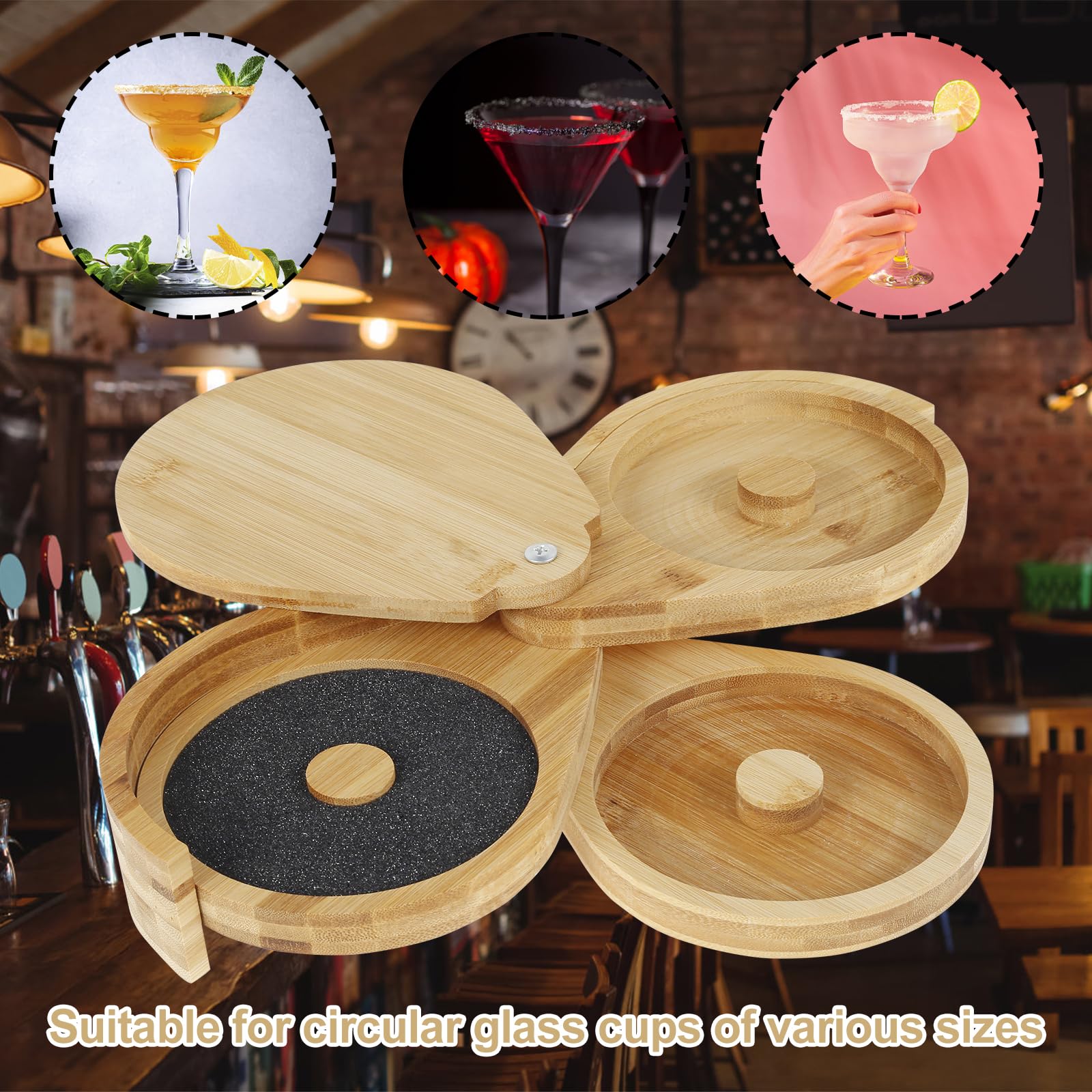 Margarita Salt Rimmer, 3-Tier Bamboo Margarita Kit with Sponge, Versatile Bar Salt and Sugar Margarita Sugar Rimmer, Bar Juice Cocktail Seasoning Box, Bartender Accessories for Cocktails